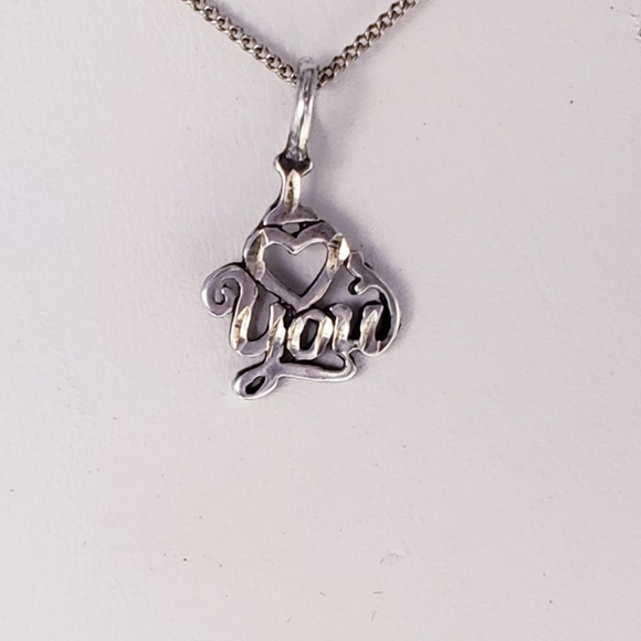 Sterling Silver I Love You Charm Pendant & Curb Chain 17" - Picture 3 of 6